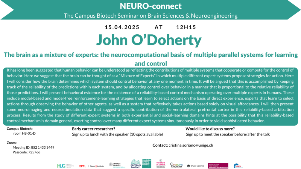 NEURO-CONNECT Tuesday Seminar – April 15th, 12:15 – 13:15 pm